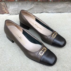 Salvatore Ferragamo metallic bronze leather pumps